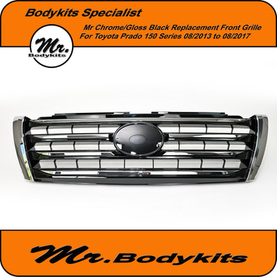Quality Toyota Prado 150 Series 2013-2017 Front Grille, Chrome & Gloss Black Finished