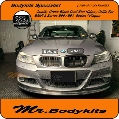 BMW 3 Series E90 Sedan/Wagon 2009-2011 LCI Front Bumper Kidney Grille, Double Slat Gloss Black