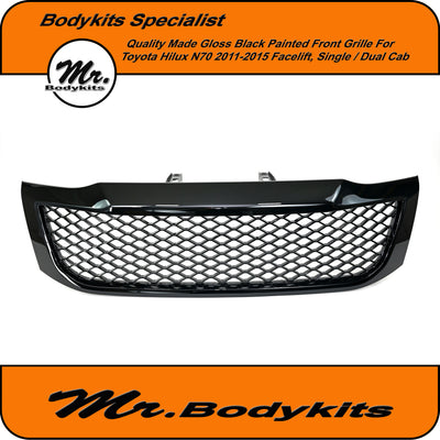 Toyota Hilux Ute 2011-2015 Gloss Black Painted Front Grille, SR/ SR5/ Workmate, Quality Made