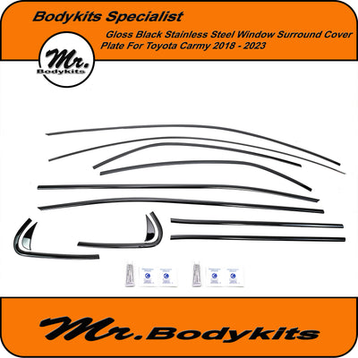 Stainless Steel Gloss Black Window Trim Cover Plate For Toyota Camry 2018-2023, 12 pc Set