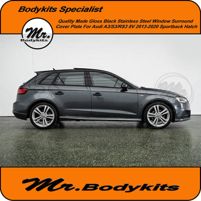 Gloss Black Window Trim Cover Plates For Audi A3/S3/RS3 8V 2013-2020 (Hatchback), Stainless Steel Made