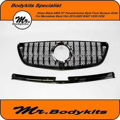 Mercedes Benz Vito W447 2015-2020 GT Style Front Bumper Grille, Panamericana, Gloss Black