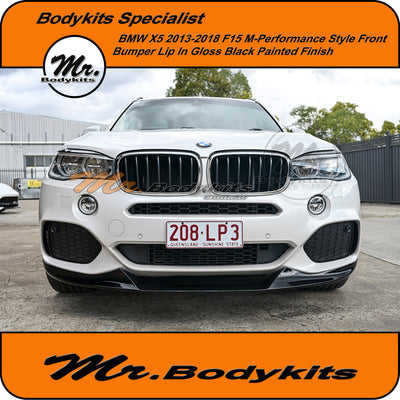 BMW F15 X5 2013-2018 M-performance Style Front Lip for M-Sport Bumper, Gloss Black