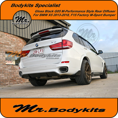 BMW F15 X5 2013-2018 G05 M-performance Style Rear Diffuser for M-Sport Bumper, Gloss Black