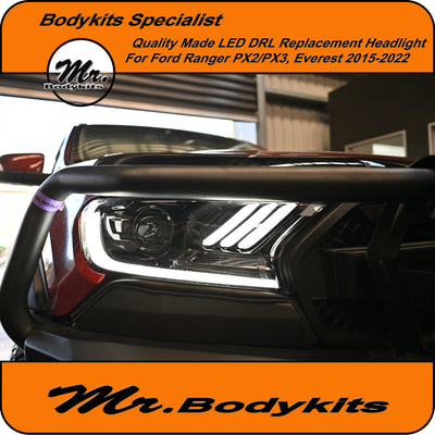 Gloss Black Background LED Projector Headlights Suitable For PX2 PX3 Ford Ranger /Everest 2015-2022