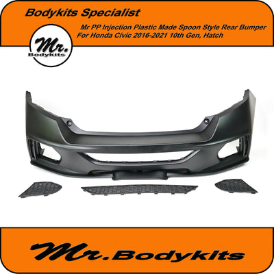 Mr. Spoon Style Full Rear Bumper For Honda Civic 2016-2021 Hatch 10th Gen , FK