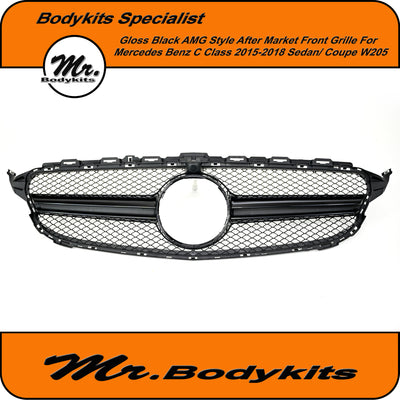 C63 AMG Style Front Bumper Grille For Mercedes Benz W205/C205 C-Class 2015-2018, Gloss Black