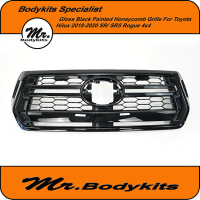 Toyota Hilux 2018-2020 N80 Gloss Black Honeycomb Front Grille, SR SR5 Rogue
