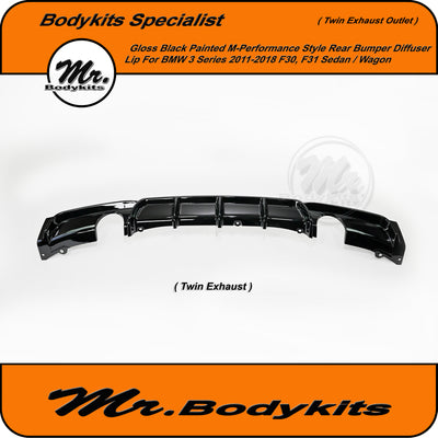 M Performance Style Rear Bumper Diffuser For BMW 3 Series F30/ F31 2011-2018, Twin Exhaust