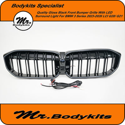 BMW 3 Series 2023-2026 G20/ G21 (LCI) Front Bumper Kidney Grille With LED Light Strip Surround