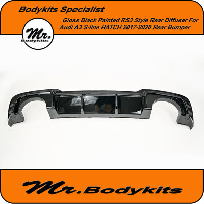 Gloss Black Rear Bumper Diffuser 2017-2020 For Audi A3 8V S-Line Hatch RS3 Style