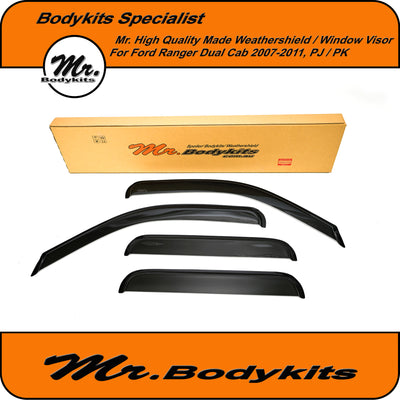 Quality Weathershield Window Visor For Ford Ranger 2007-2011 Dual Cab PJ/PK (Set of 4), Normal Size Version