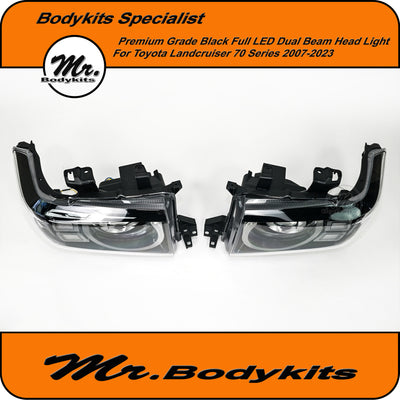 Toyota Landcruiser 70 Series Black projector Dual Beam LED Headlight 2007-2023, DRL