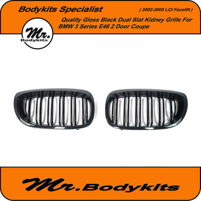 Front Bumper Kidney Grille For BMW 3 Series E46 LCI Coupe 2002-2005 , Double Slat Gloss Black