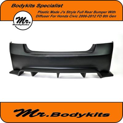 Honda Civic FD 2006-2012 J'S Style Plastic Full Rear Bumper With Diffuser. Sedan 8th gen
