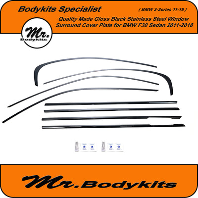 BMW 3-Series F30 Sedan Stainless steel Gloss Black Window surround cover plate 2011-2018