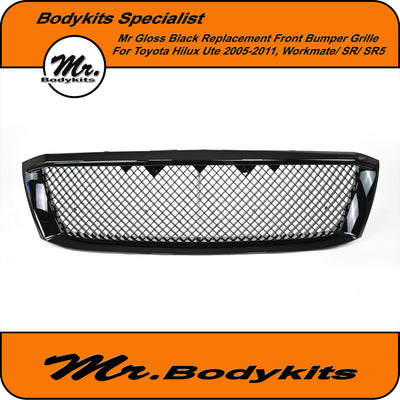 Mr Quality Toyota Hilux Ute 2005-2012 Front Grille, SR/ SR5/ Workmate, Gloss Black Painted