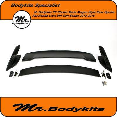 Honda Civic Sedan 9th Gen 2012-2016 Mugen Style Rear Spoiler, Plastic Made, Mr Bodykits