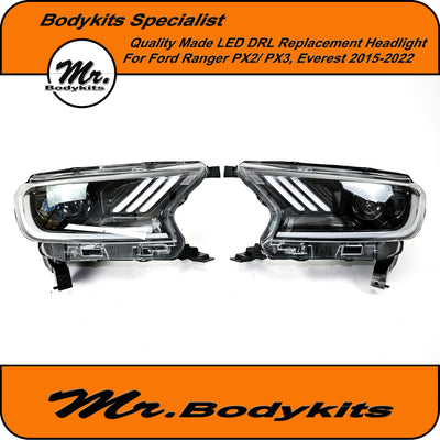 Ford Ranger/Everest 2015-2022 Replacement LED projector Headlight Gloss Black Background