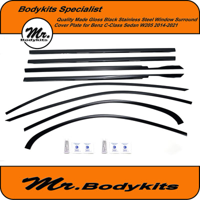 Benz C-Class W205 Sedan stainless steel Gloss Black Window surround cover plate 2014-2021