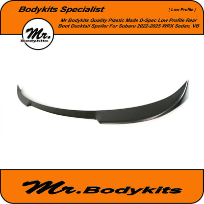 VB Subaru WRX 2022-2024 D-Spec Low Profile Rear Boot Spoiler, Quality Plastic made, Mr Bodykits