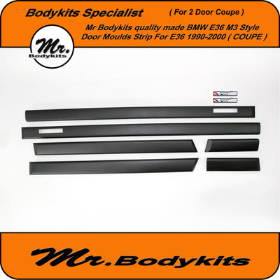 BMW E36 (Coupe) M3 Style Door Moulding Strip Trim Set With Clip/ Badge Emblem, Mr Bodykits