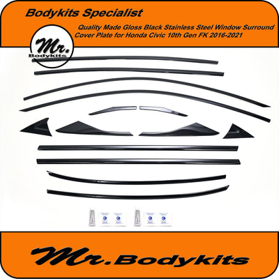 Honda Civic Hatch 10th Gen FK Stainless steel Gloss Black Window surround cover plate 2016-2021