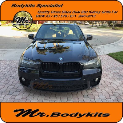 BMW X5/ X6 2007-2013 E70/ E71 Front Bumper Kidney Grille, Double Slat Gloss Black
