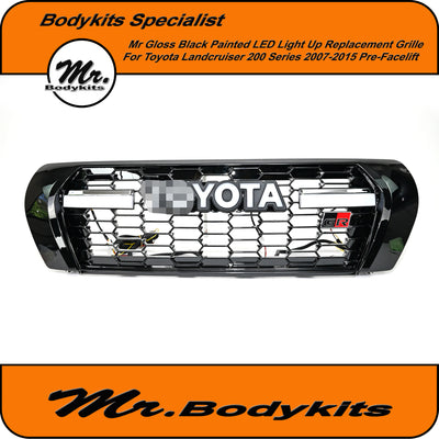 Toyota Landcruiser 200 Series LED Light Up Front Grille 2007-2015 (Pre-Facelift), Gloss Black