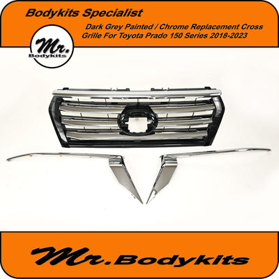 Toyota Prado 150 Series 2018-2023 Front Grille With Headlight Trim, Chrome & Gloss Black