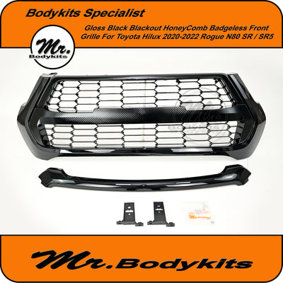 Blackout Badgeless Honeycomb Front Grille Suitable For Toyota Hilux N80 SR SR5 2020-2022, Mr Bodykits