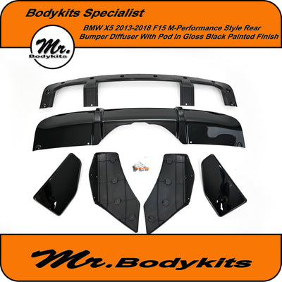 BMW F15 X5 2013-2018 M-performance Style Rear Diffuser for M-Sport Bumper, Gloss Black