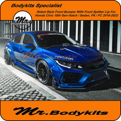 Honda Civic 2016–2022 Full Front Bumper with Front Lip – Robot Style | Fits 10th Gen Hatch & Sedan