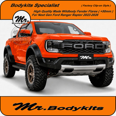 High Quality Fender Flares +50mm For Ford Ranger Raptor Next-Gen 2022-2026, Clip-on Style
