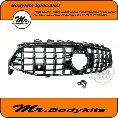 Gloss Black Front Bumper Grille For Mercedes Benz CLA W118 2018-2023, Panamericana