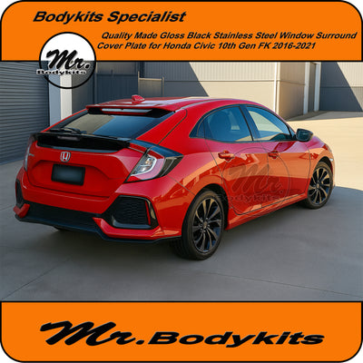 Honda Civic Hatch 10th Gen FK Stainless steel Gloss Black Window surround cover plate 2016-2021