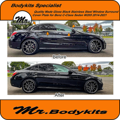 Benz C-Class W205 Sedan stainless steel Gloss Black Window surround cover plate 2014-2021