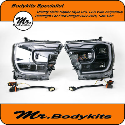 Ford Ranger 2022-2026 Replacement LED projector Headlight With Sequential Indicators