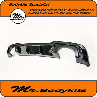 Gloss Black Rear Bumper Diffuser 2017-2020 For Audi A3 8V S-Line Hatch RS3 Style