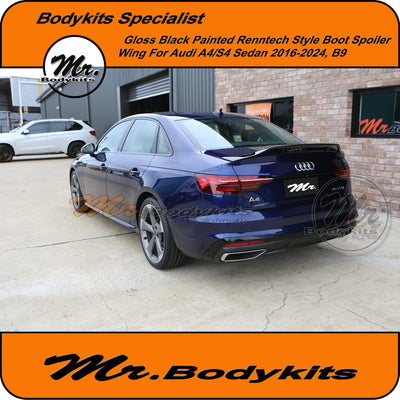 Renntech Style Boot Spoiler Wing For Audi A4/S4 Sedan 2016-2024,B9 .Gloss Black