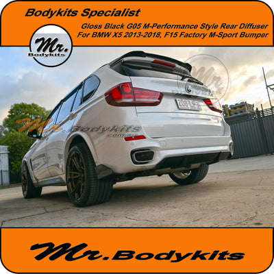 BMW F15 X5 2013-2018 G05 M-performance Style Rear Diffuser for M-Sport Bumper, Gloss Black