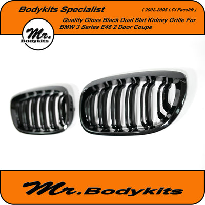 BMW 3 Series E46 LCI Coupe 2002-2005 Front Bumper Kidney Grille, Double Slat Gloss Black