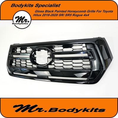 Toyota Hilux 2018-2020 N80 Gloss Black Honeycomb Front Grille, SR SR5 Rogue