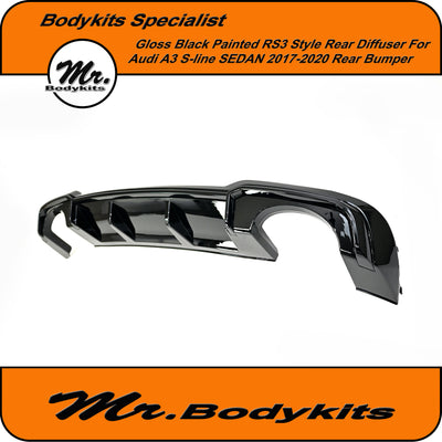 Gloss Black Rear Bumper Diffuser 2017-2020 For Audi A3 8V S-Line Sedan RS3 Style