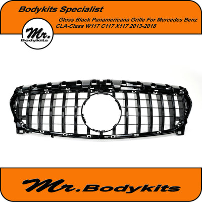 Mercedes Benz CLA C117 W117 2013-2018 GT Panamericana Style Front Bumper Grille, Gloss Black