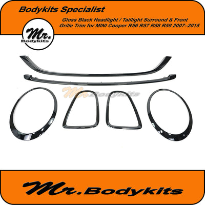 Headlight / Taillight Surround & Front Grille Trim for MINI Cooper R56 R57 R58 R59 2007–2015 Gloss Black
