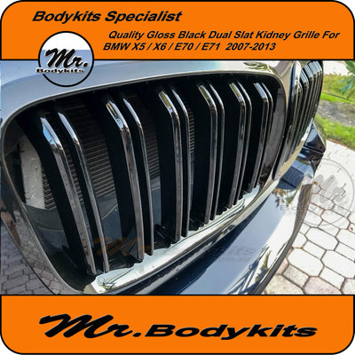 BMW X5/ X6 2007-2013 E70/ E71 Front Bumper Kidney Grille, Double Slat Gloss Black