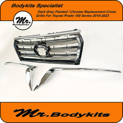 Toyota Prado 150 Series 2018-2023 Front Grille With Headlight Trim, Chrome & Gloss Black