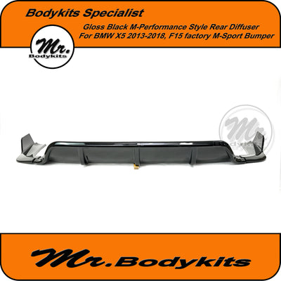 M-performance Style Rear 3 Fin Diffuser for BMW F15 X5 2013-2018 M-Sport Bumper, Gloss Black