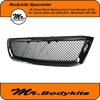 Mr Quality Toyota Hilux Ute 2005-2012 Front Grille, SR/ SR5/ Workmate, Gloss Black Painted